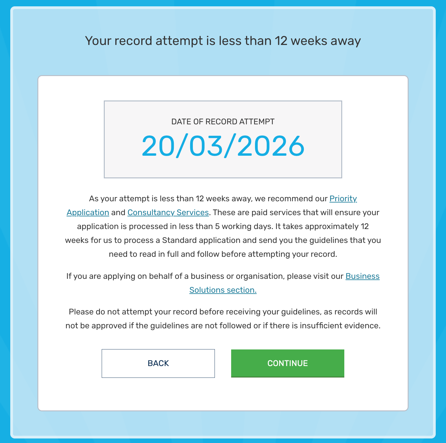 Record attempt date confirmation